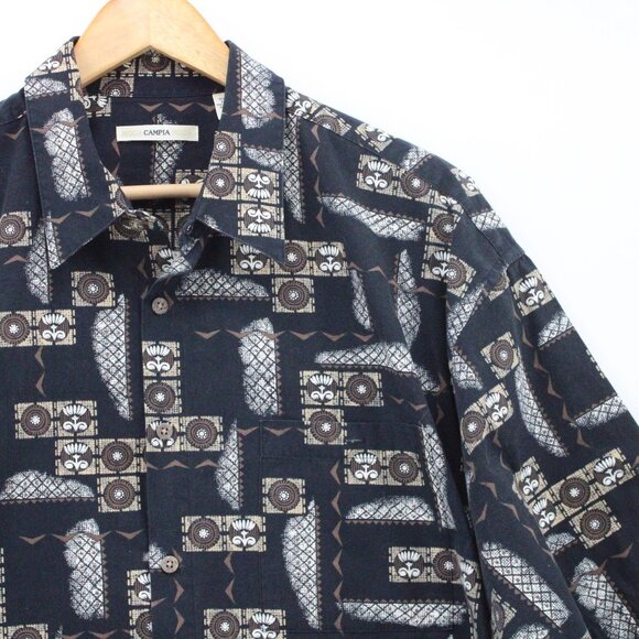 Vintage Moda Campia Moda Shirt Mens Black Button Down Geometrical Pattern XL 90s - Picture 2 of 9